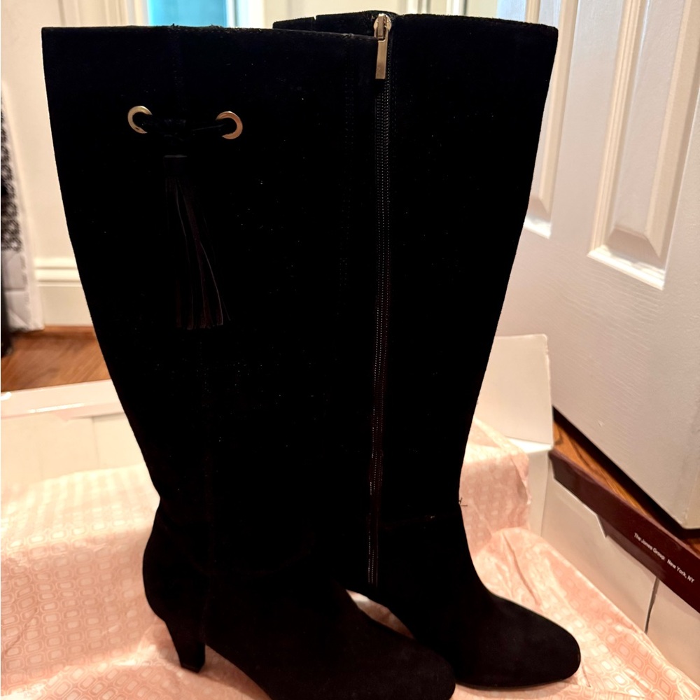 Bandolino Bacia Suede Tassel Black Knee-High Boots NEW
